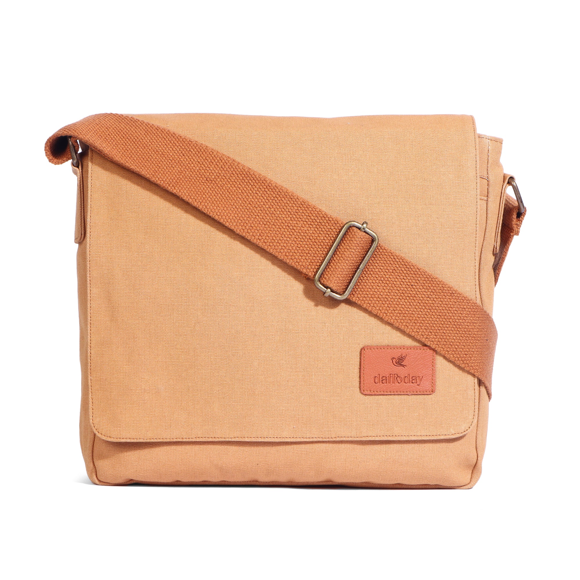Canvas Messenger Bag| Daffoday Canvas Tan Messenger Bag for Men & Women