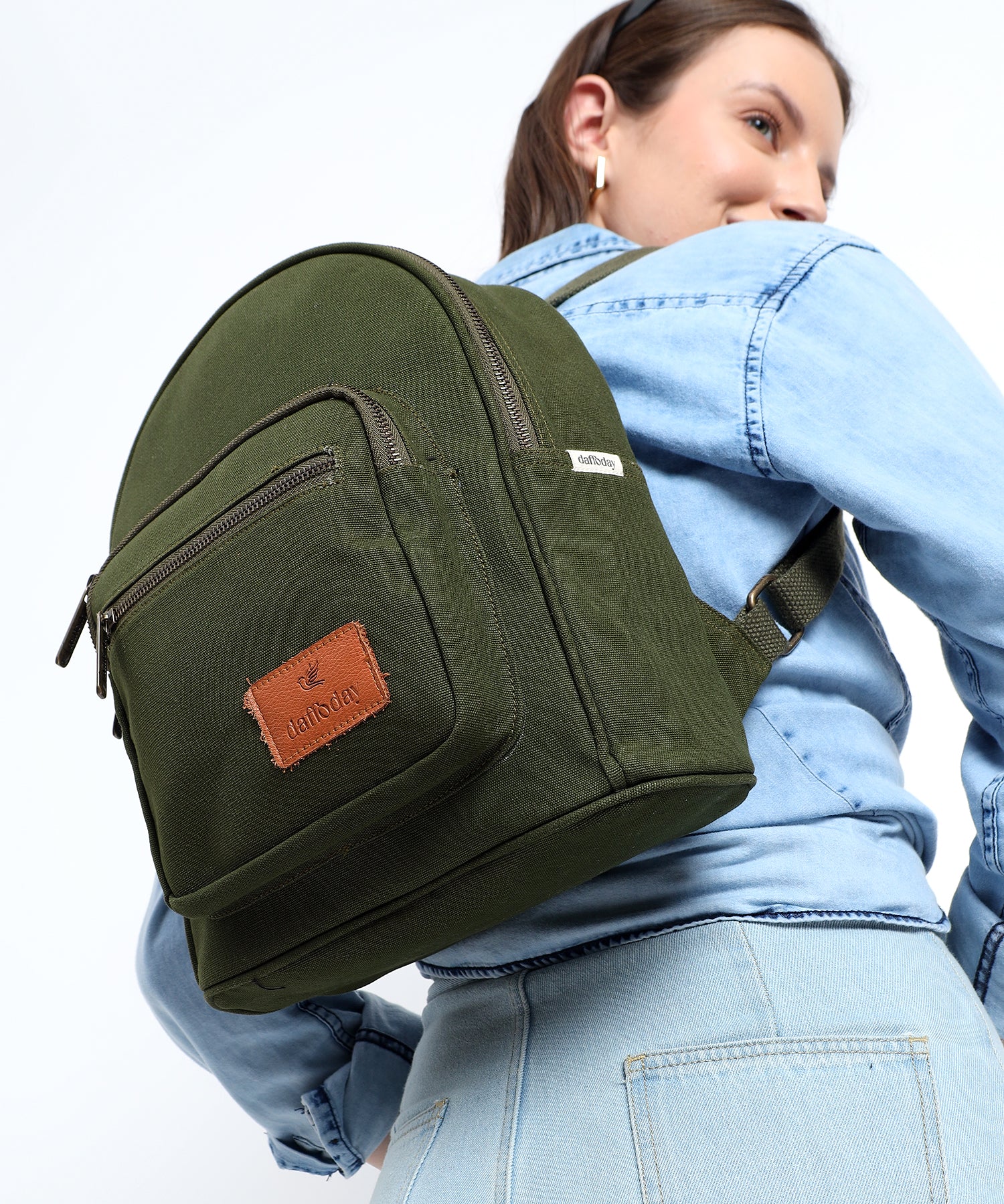 Daffoday Canvas Army Green Mini Backpack For Men & Women