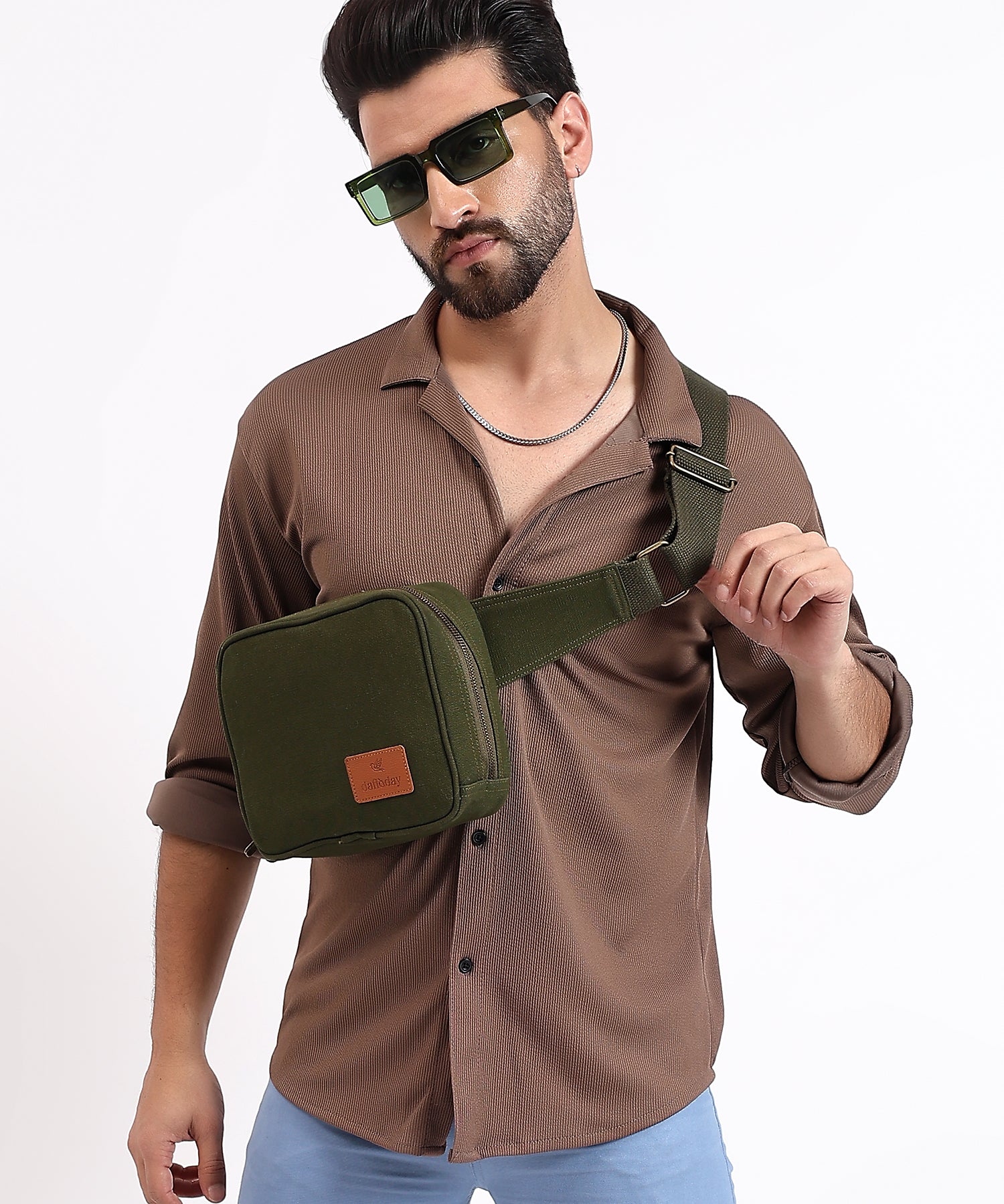  Daffoday Canvas Army Green Sling Bag For Men & Women