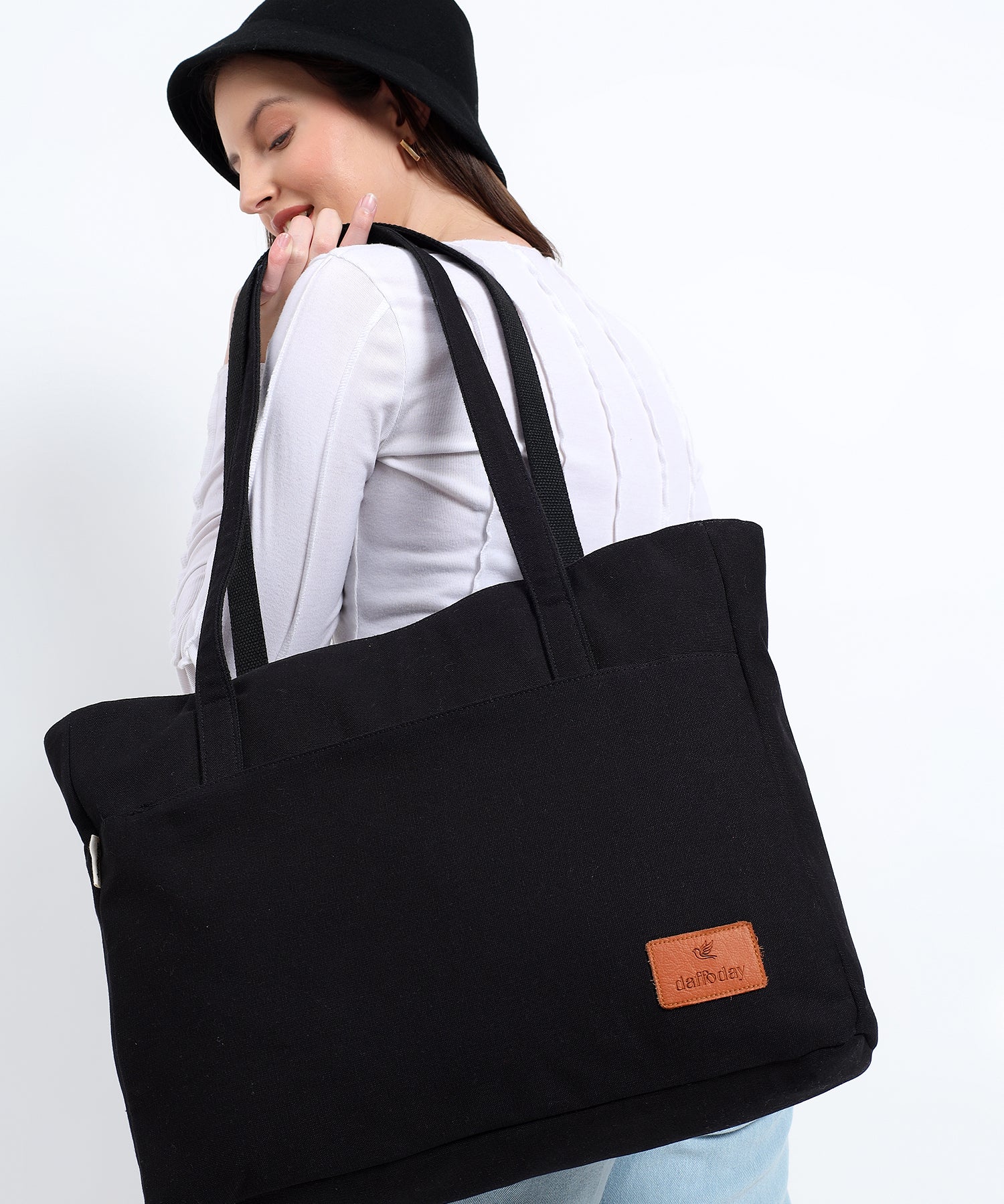 Daffoday Canvas Black Tote Bag For Women