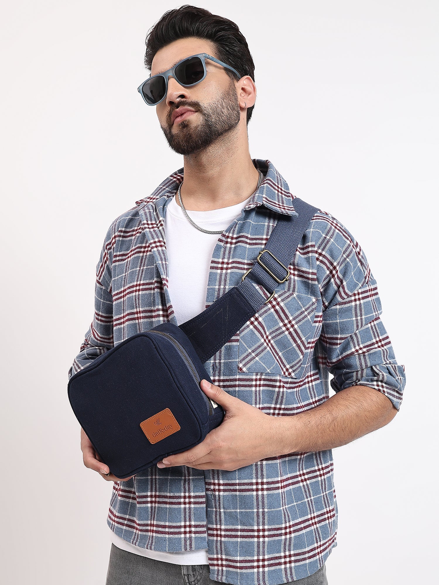 Daffoday Canvas Blue Sling Bag For Men & Women
