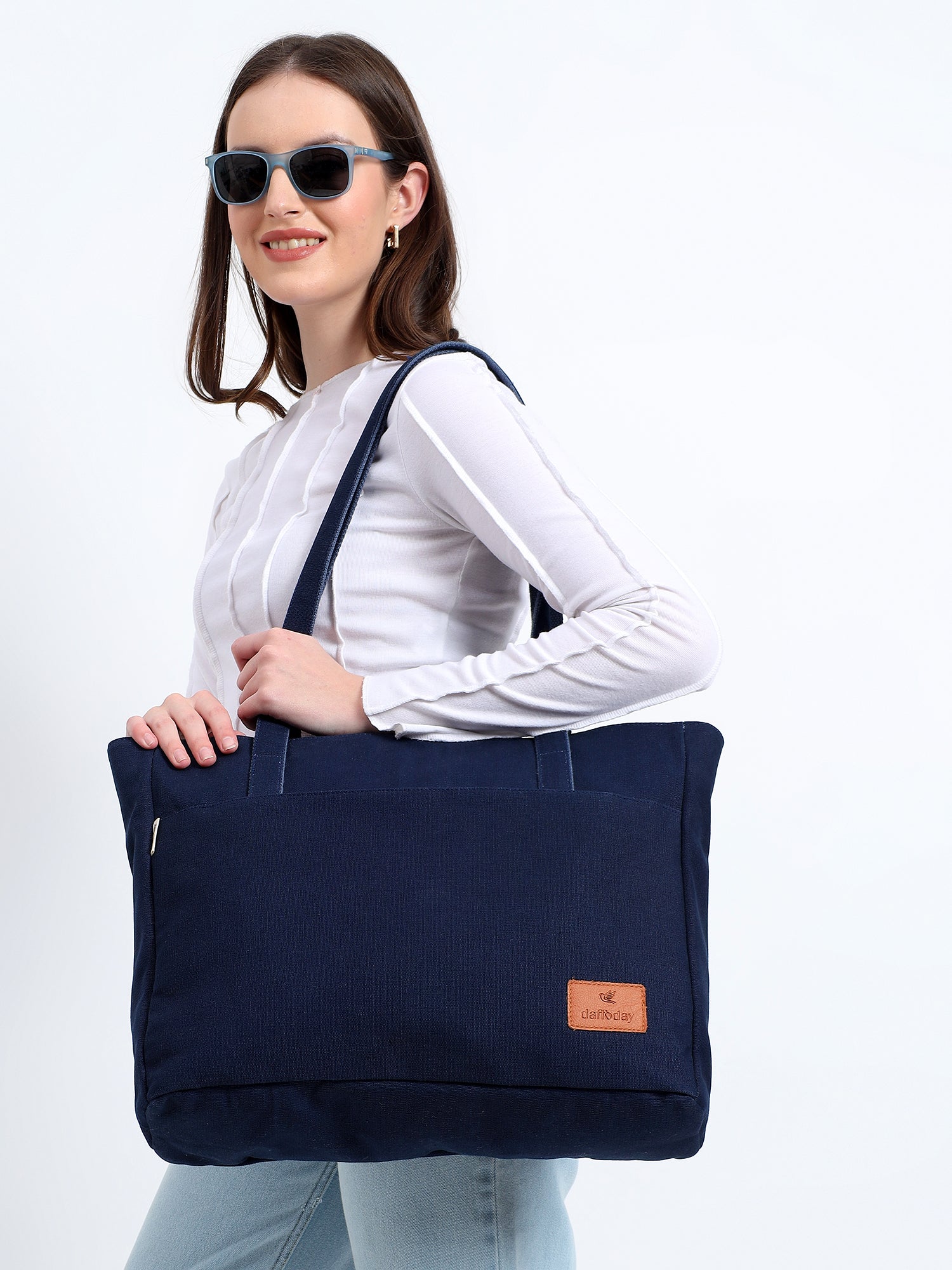 Daffoday Canvas Blue Tote Bag For Women
