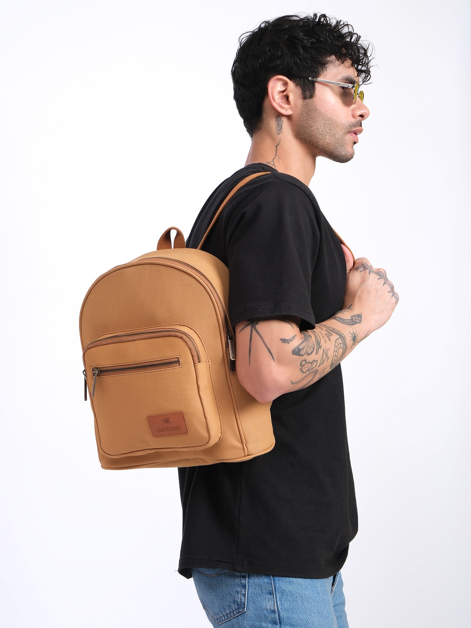 Urban Mini Backpack | Daffoday Canvas Tan Mini Backpack For Men & Women