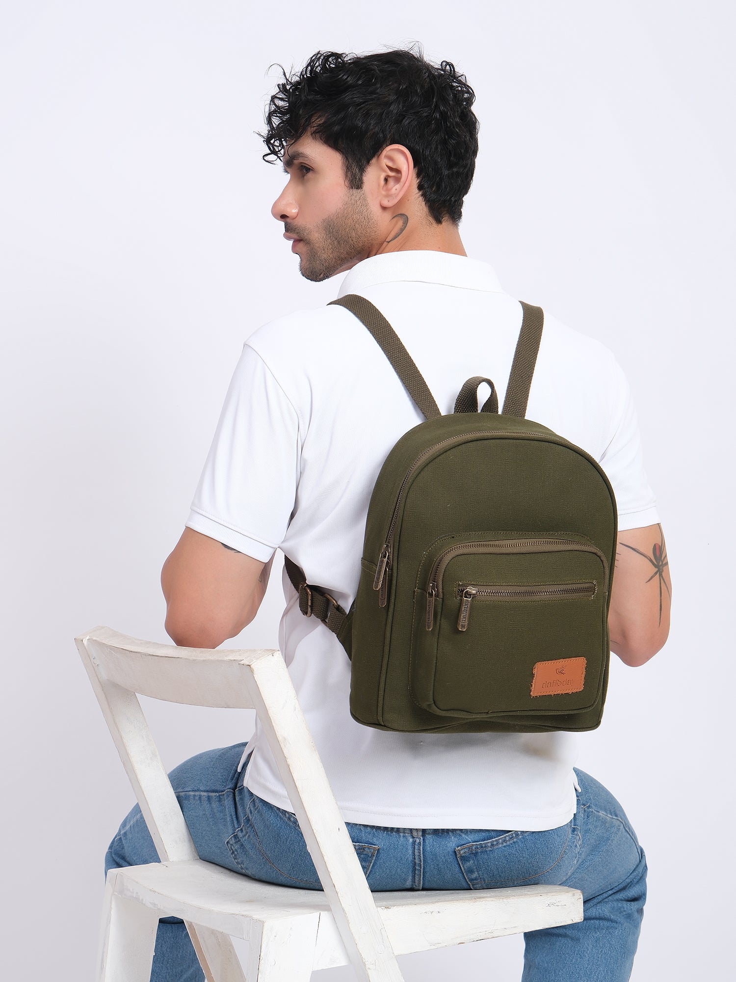 Urban Mini Backpack | Daffoday Canvas Tan Mini Backpack For Men & Women