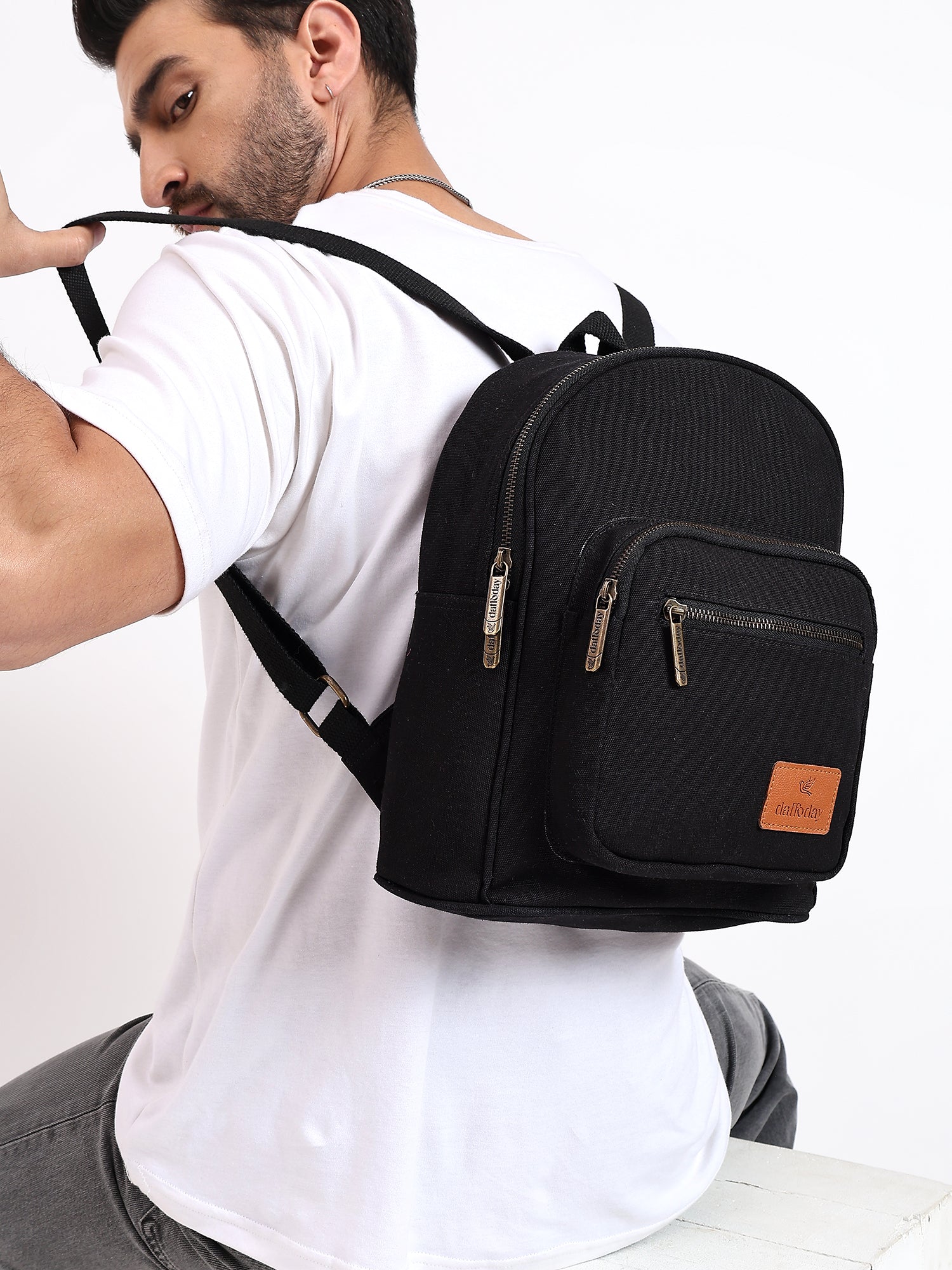 Urban Mini Backpack | Daffoday Canvas Tan Mini Backpack For Men & Women
