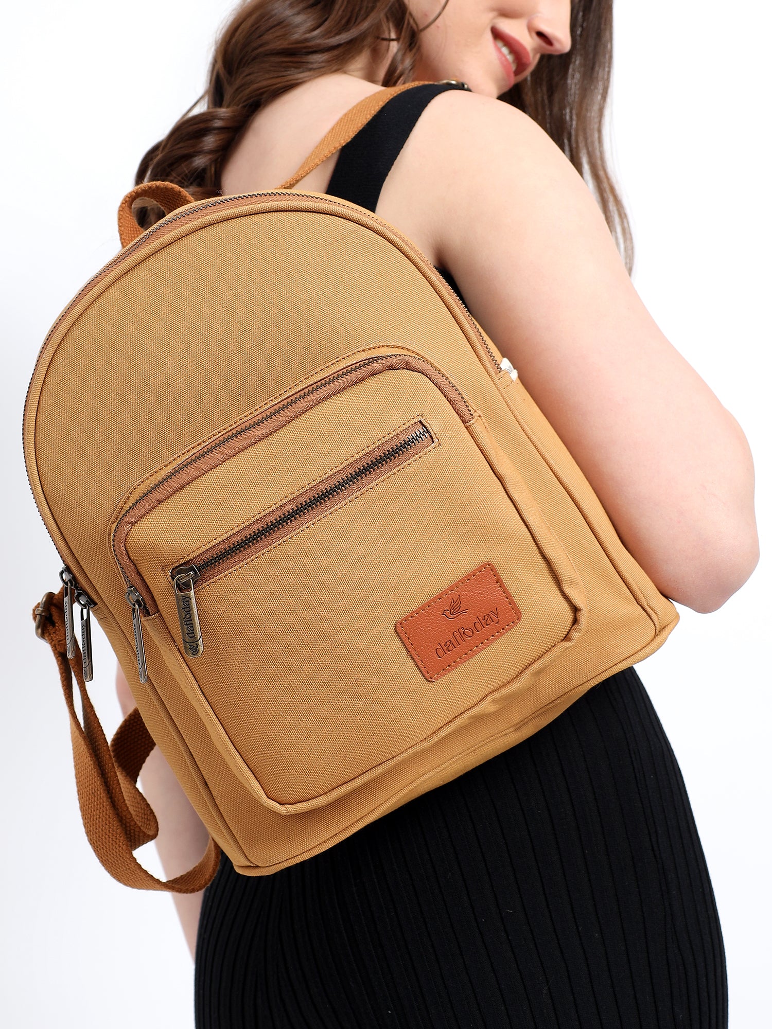 Urban Mini Backpack | Daffoday Canvas Tan Mini Backpack For Men & Women
