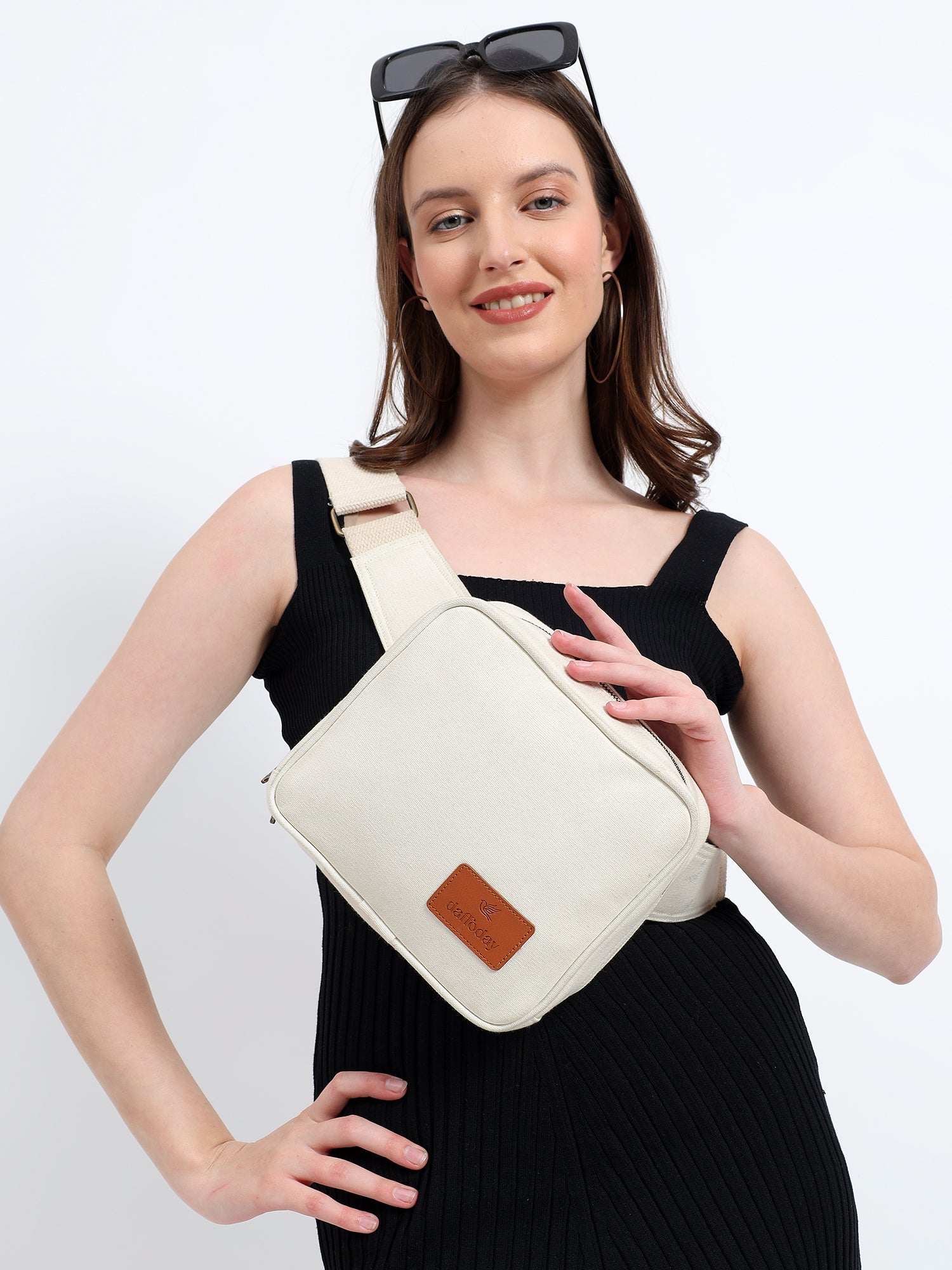 CrossTrail Sling Bag | Daffoday Canvas White Sling Bag For Men & Women