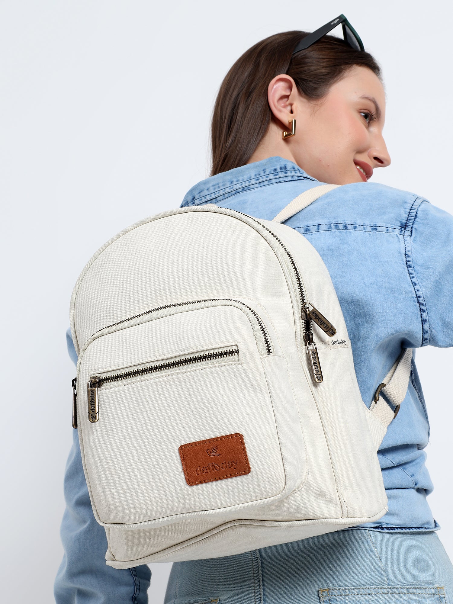 Urban Mini Backpack | Daffoday Canvas Tan Mini Backpack For Men & Women