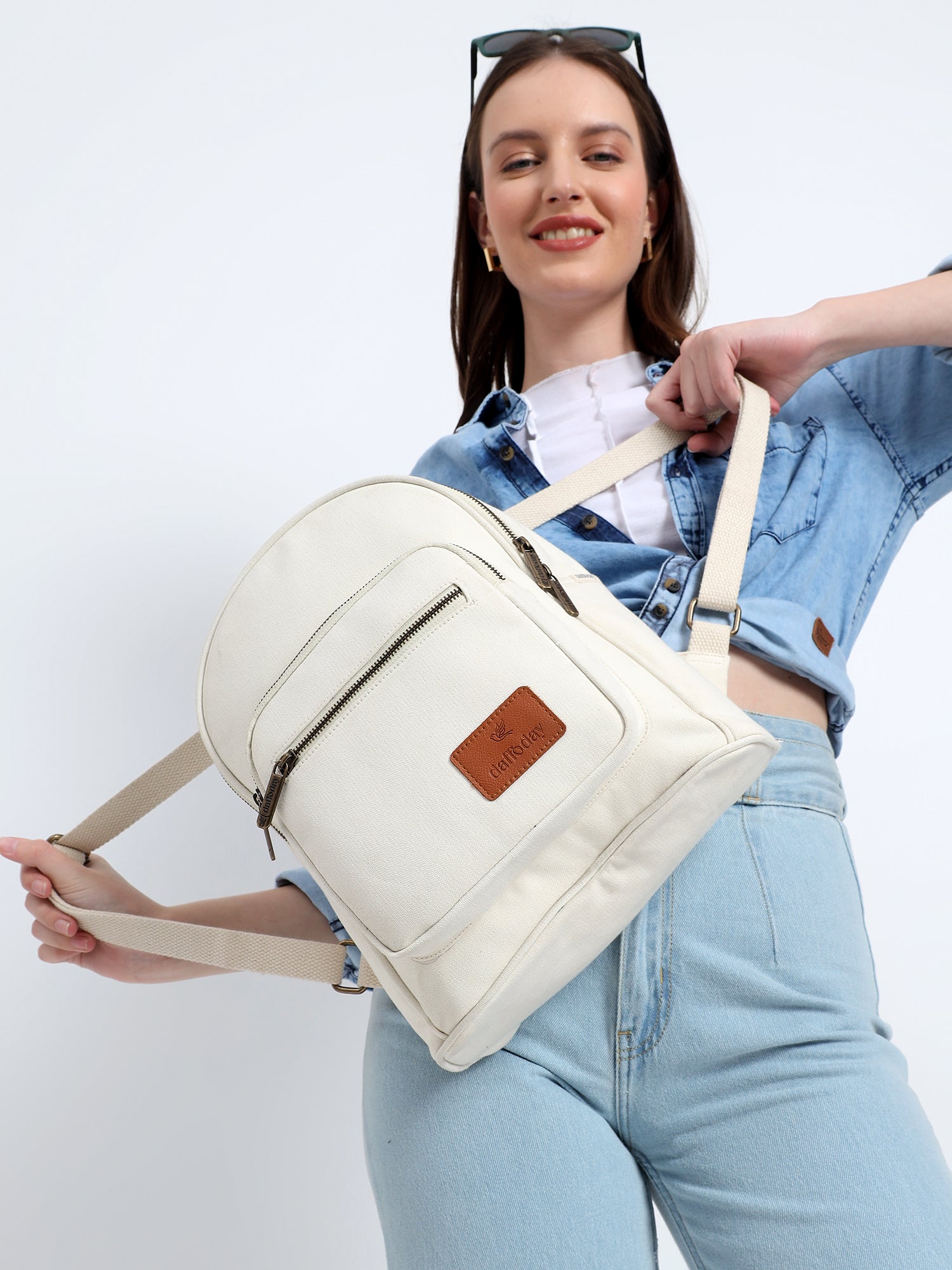 Urban Mini Backpack | Daffoday Canvas Tan Mini Backpack For Men & Women