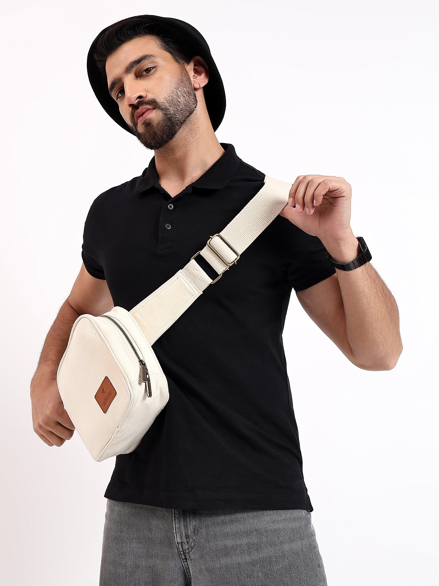 CrossTrail Sling Bag | Daffoday Canvas White Sling Bag For Men & Women