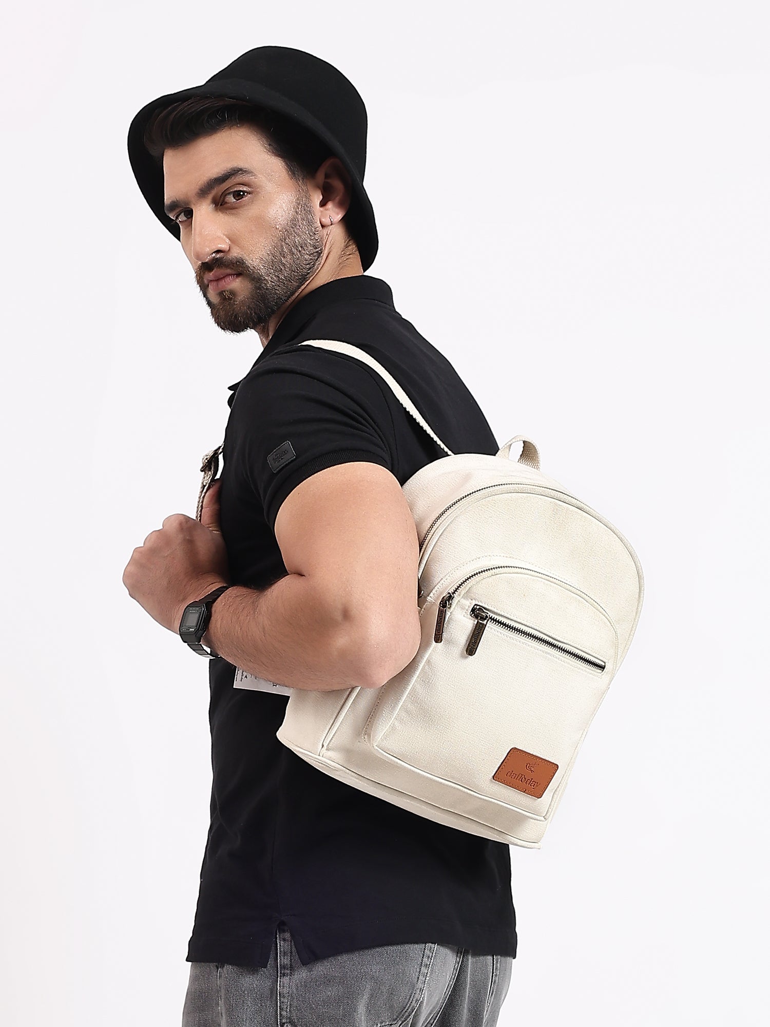 Urban Mini Backpack | Daffoday Canvas Tan Mini Backpack For Men & Women