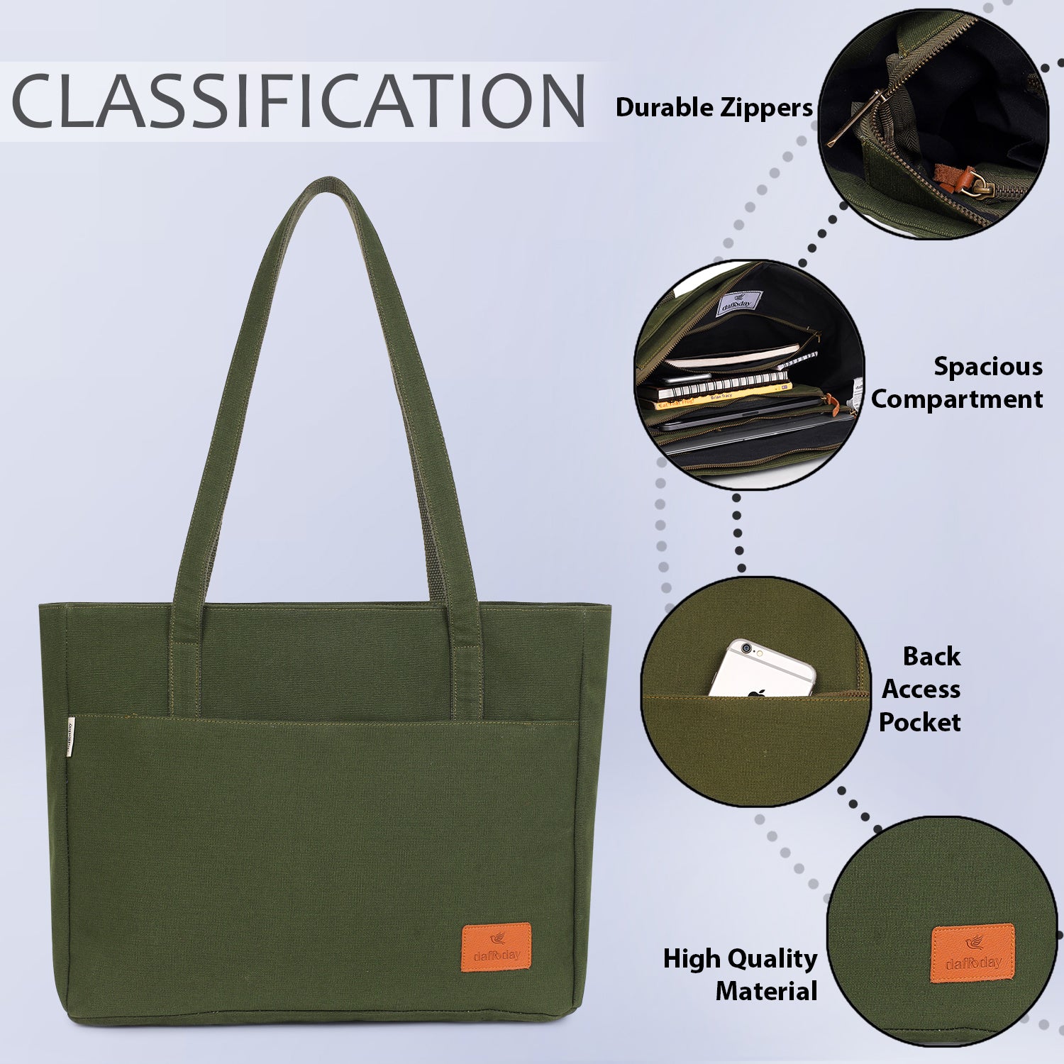 Luxe Shoulder Bag | Daffoday Canvas Black Tote Bag For Women