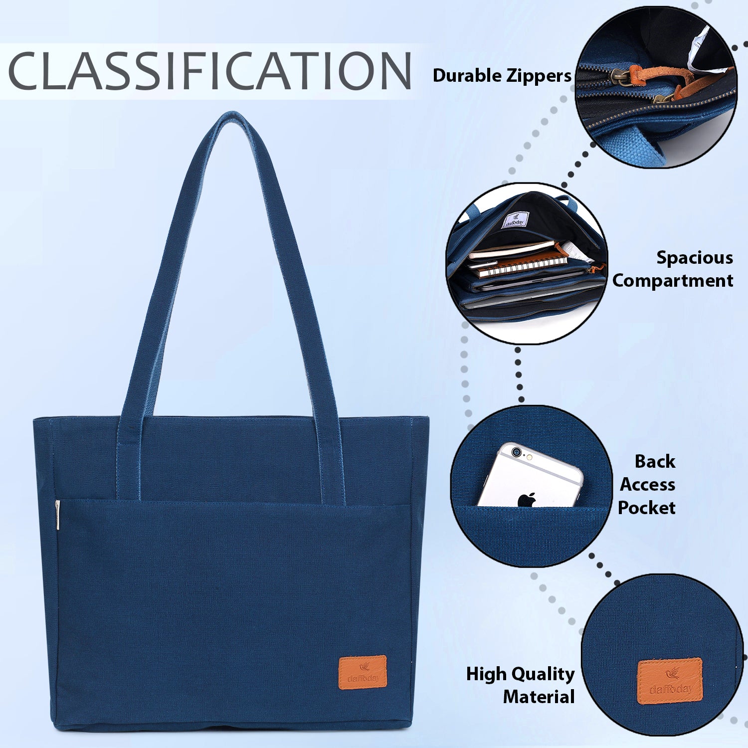 Luxe Shoulder Bag | Daffoday Canvas Black Tote Bag For Women