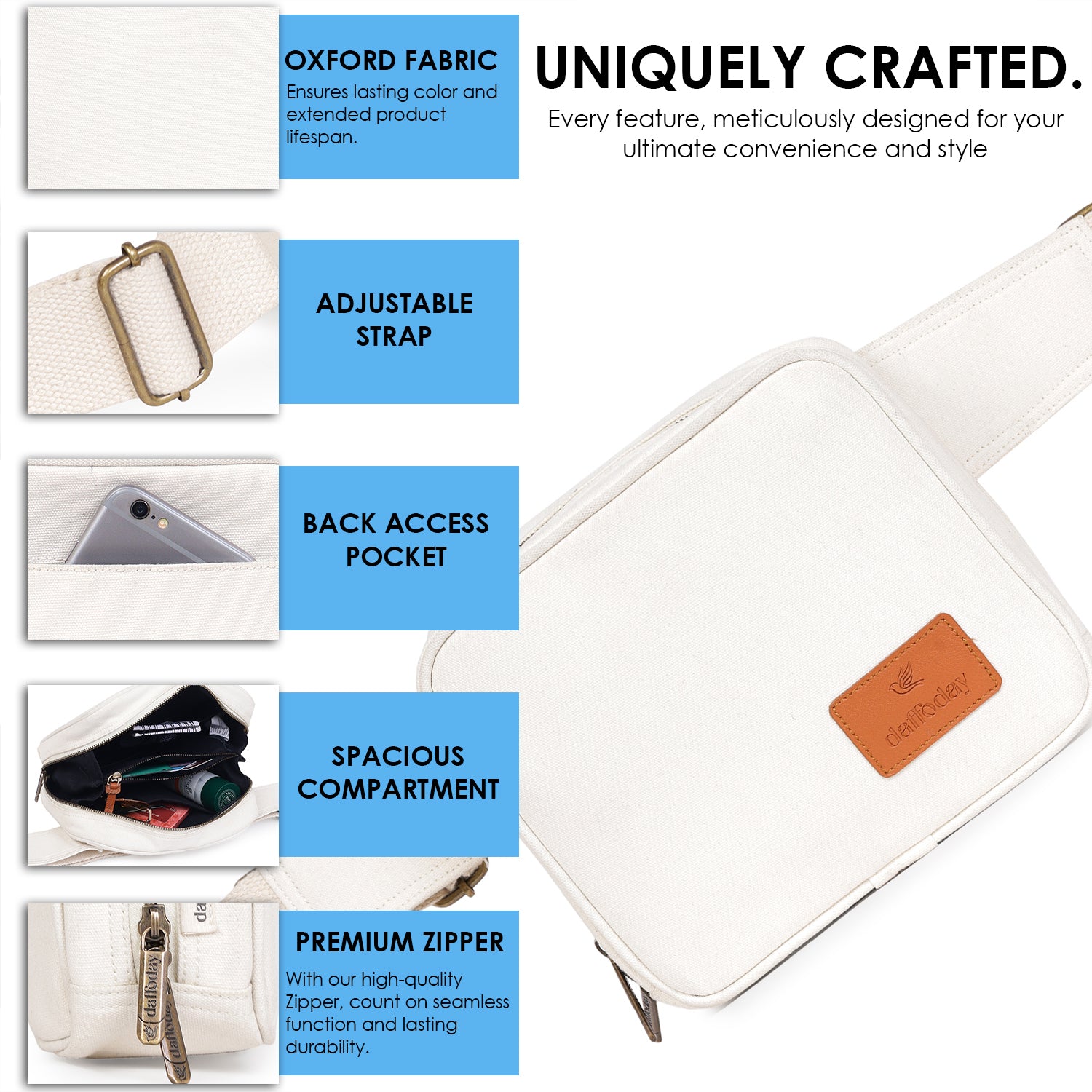CrossTrail Sling Bag | Daffoday Canvas White Sling Bag For Men & Women