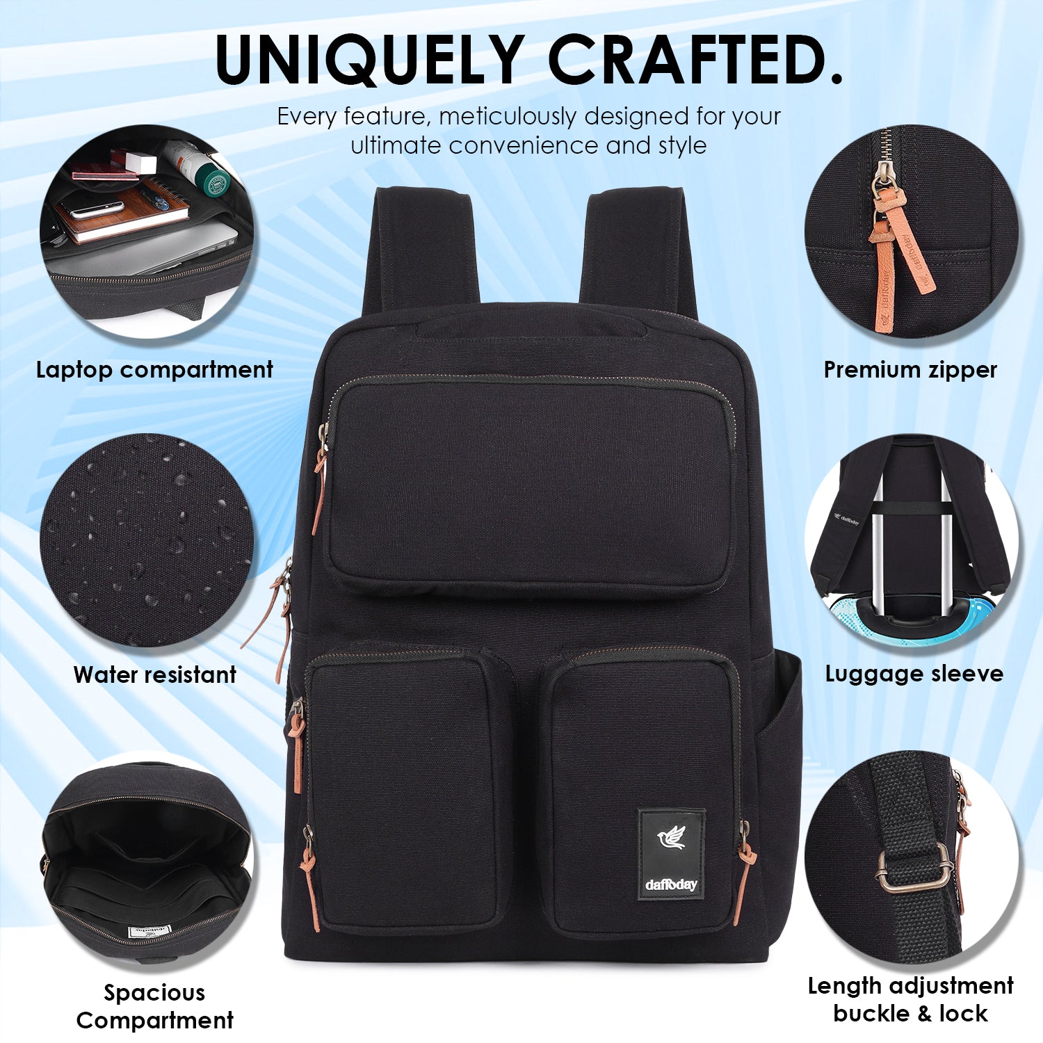 Nomad Pro Backpack | Daffoday Canvas Black Travel Backpack For Men & Women