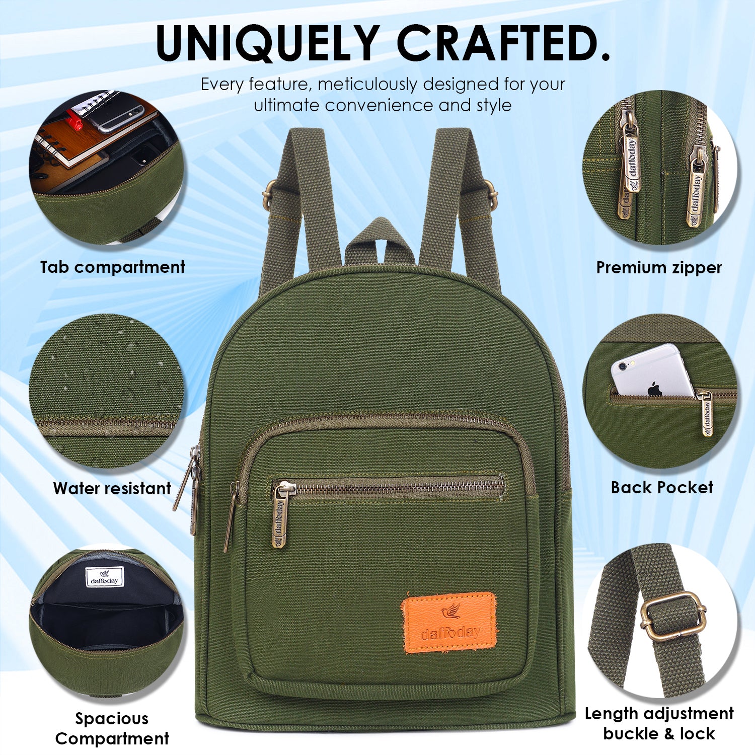 Urban Mini Backpack | Daffoday Canvas Tan Mini Backpack For Men & Women