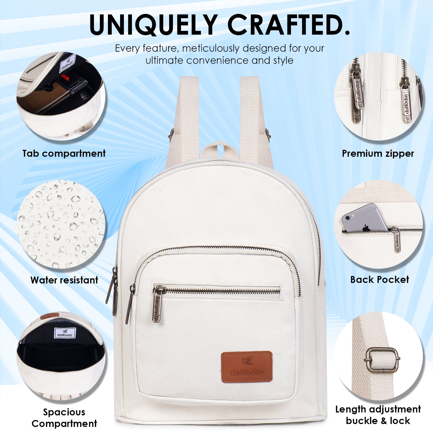Urban Mini Backpack | Daffoday Canvas Tan Mini Backpack For Men & Women