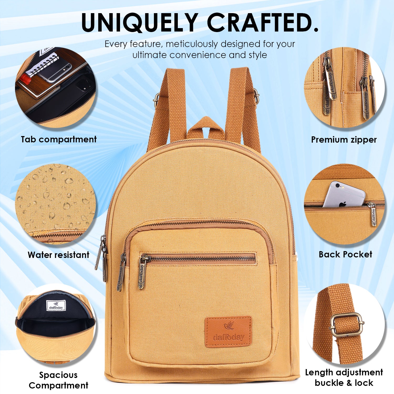 Urban Mini Backpack | Daffoday Canvas Tan Mini Backpack For Men & Women