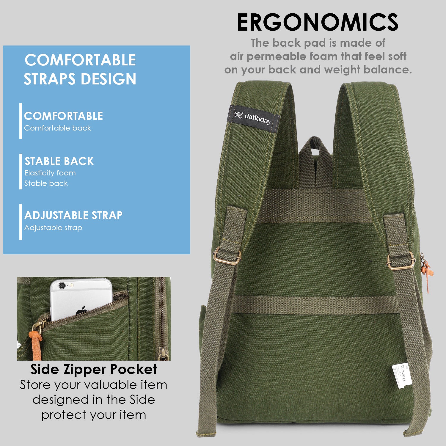 Nomad Pro Backpack | Daffoday Canvas Black Travel Backpack For Men & Women