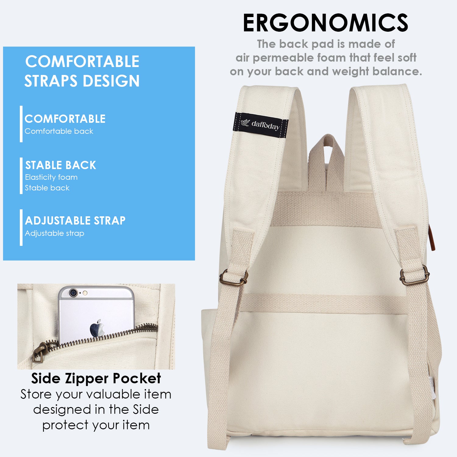 Nomad Pro Backpack | Daffoday Canvas Black Travel Backpack For Men & Women