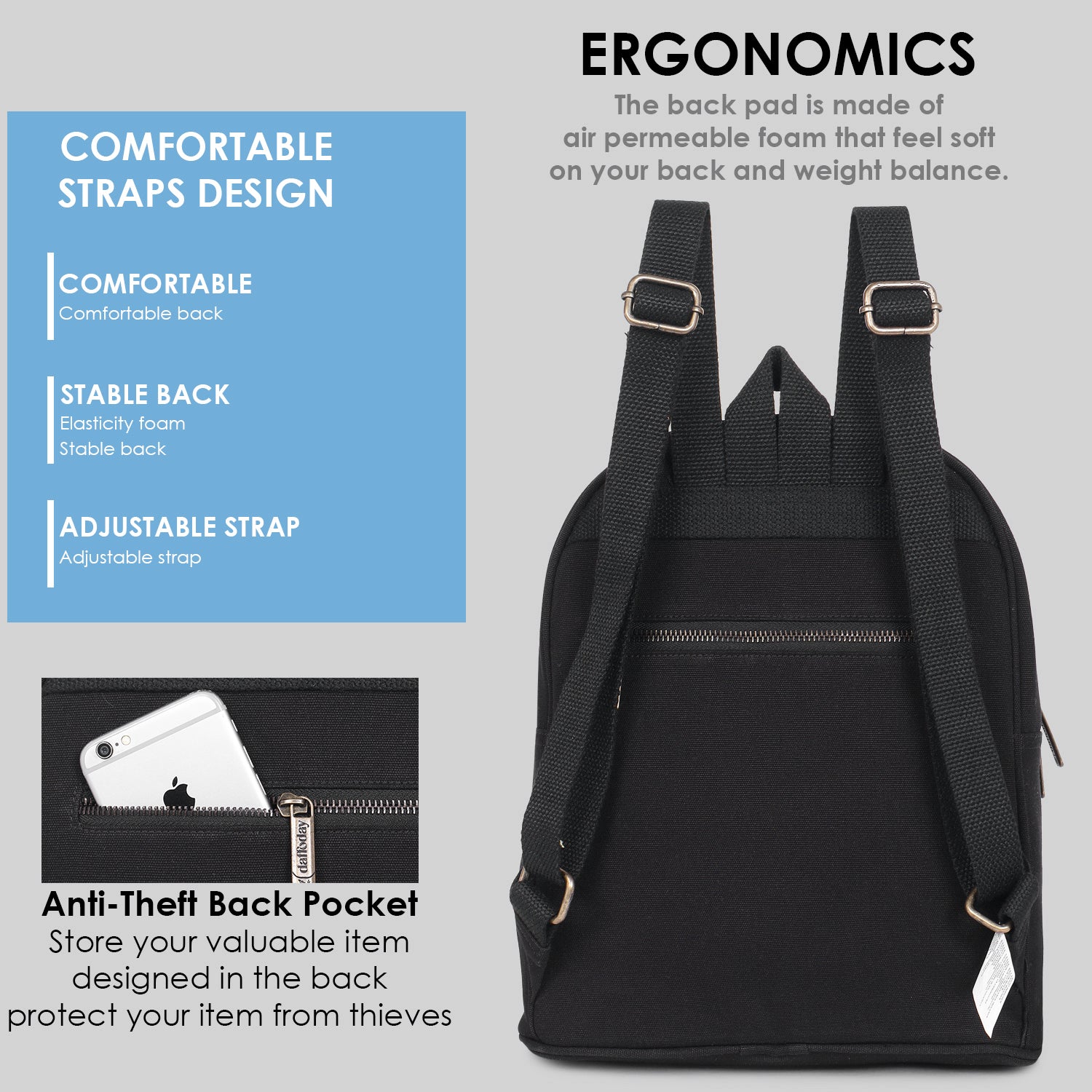 Urban Mini Backpack | Daffoday Canvas Tan Mini Backpack For Men & Women
