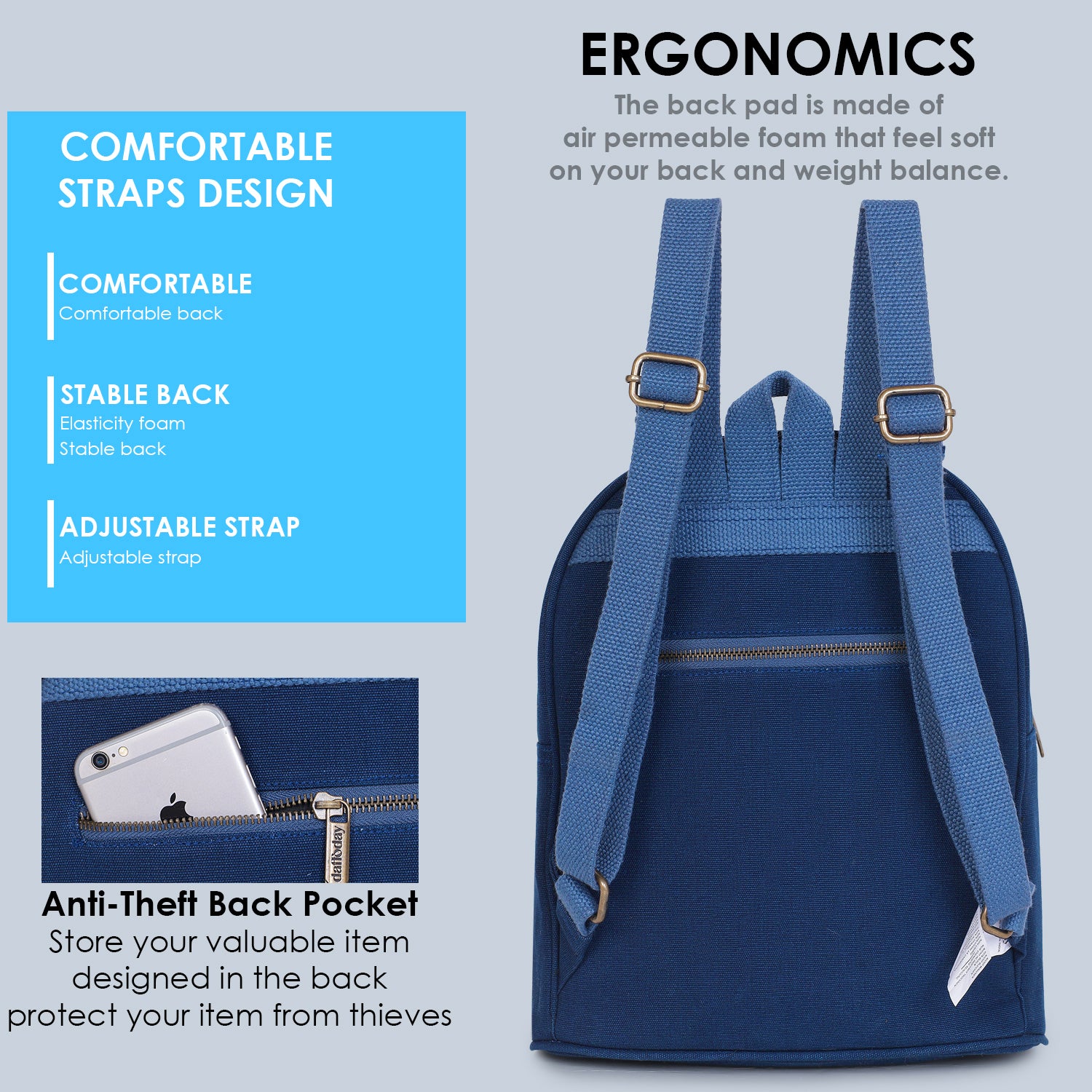Urban Mini Backpack | Daffoday Canvas Tan Mini Backpack For Men & Women