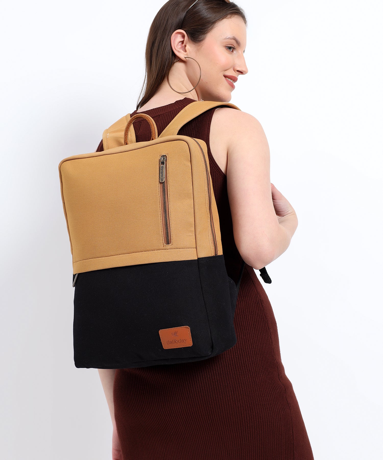 Daffoday Canvas Tan Laptop Backpack For Men & Women