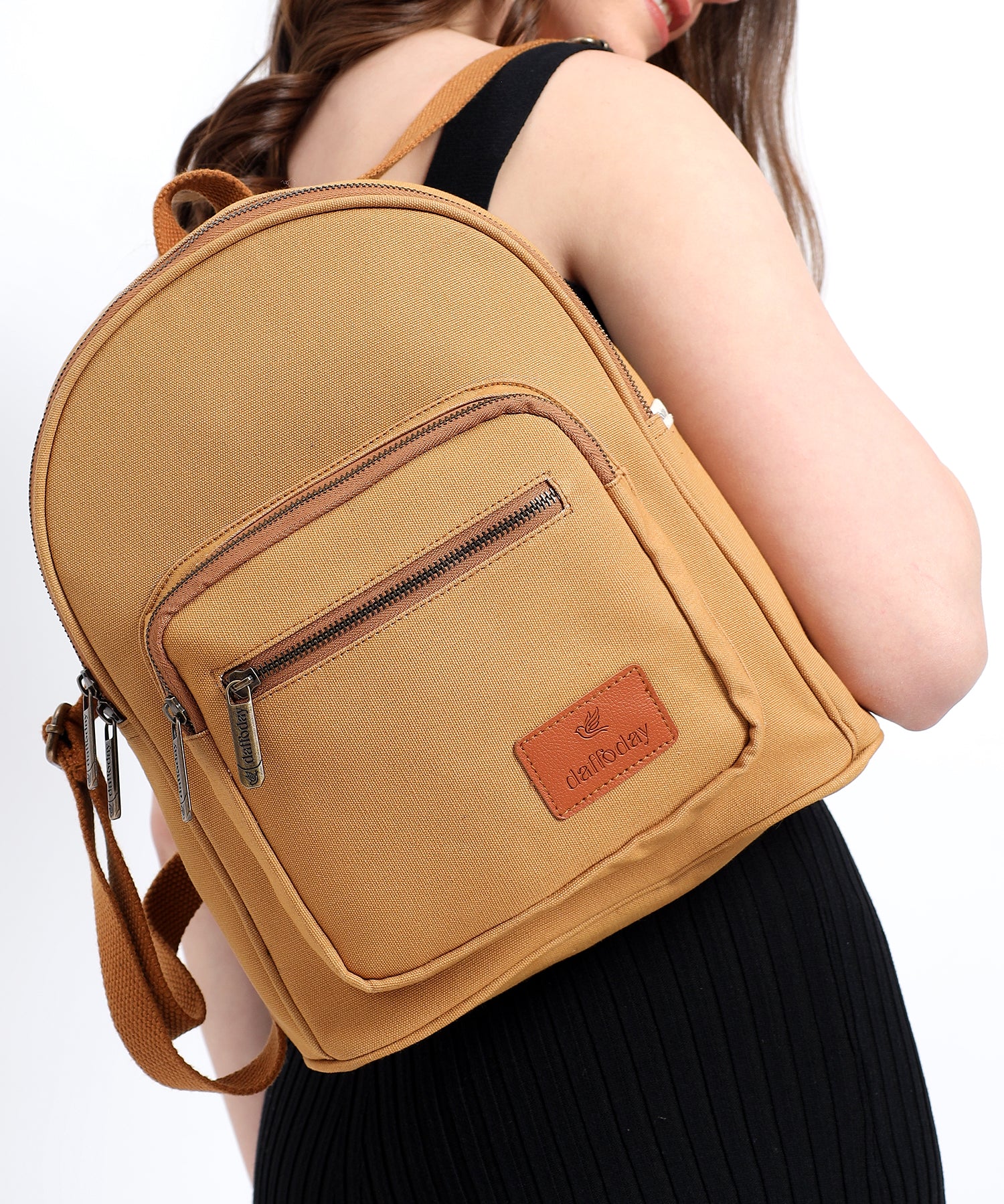 Daffoday Canvas Tan Mini Backpack For Men & Women