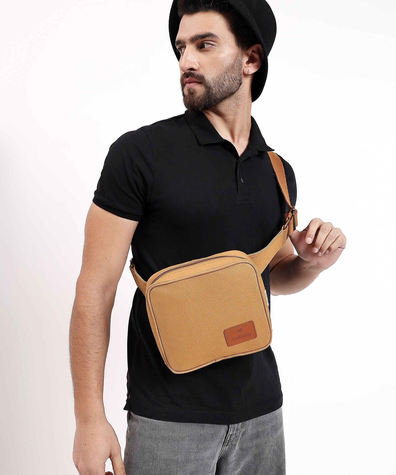 Daffoday Canvas Tan Sling Bag For Men & Women