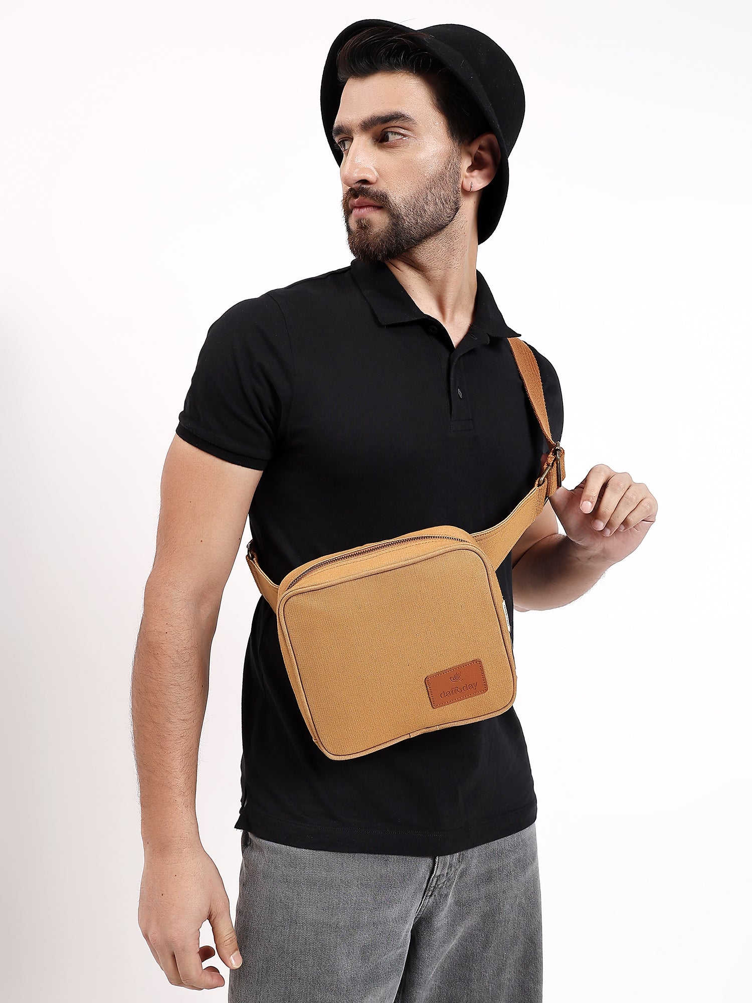 Daffoday Canvas Tan Sling Bag For Men & Women