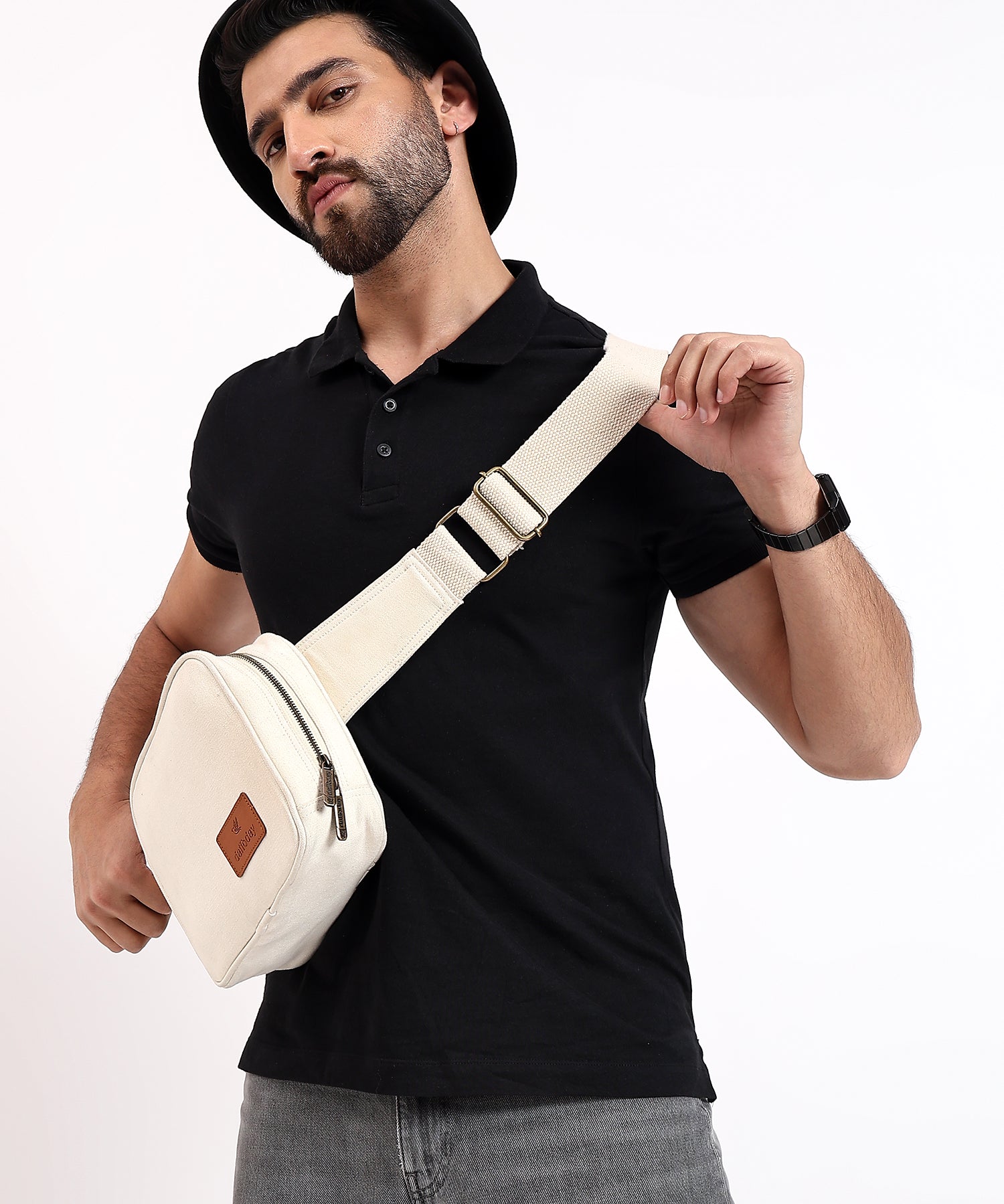 Daffoday Canvas White Sling Bag For Men & Women