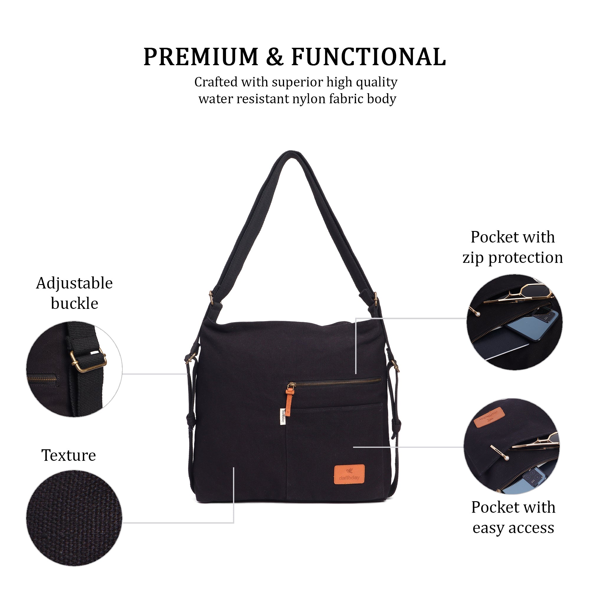 Switch Style Backpack | Daffoday Canvas Black Crossbody Bag For Men & Women